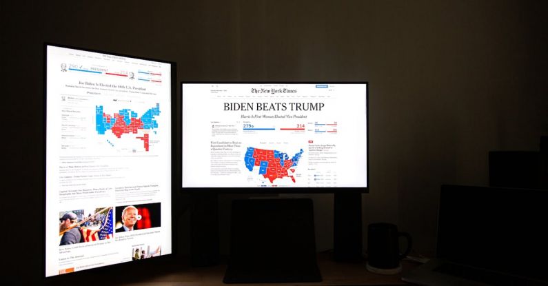 Election Map - Black Flat Screen Computer Monitor with Headline News on Display